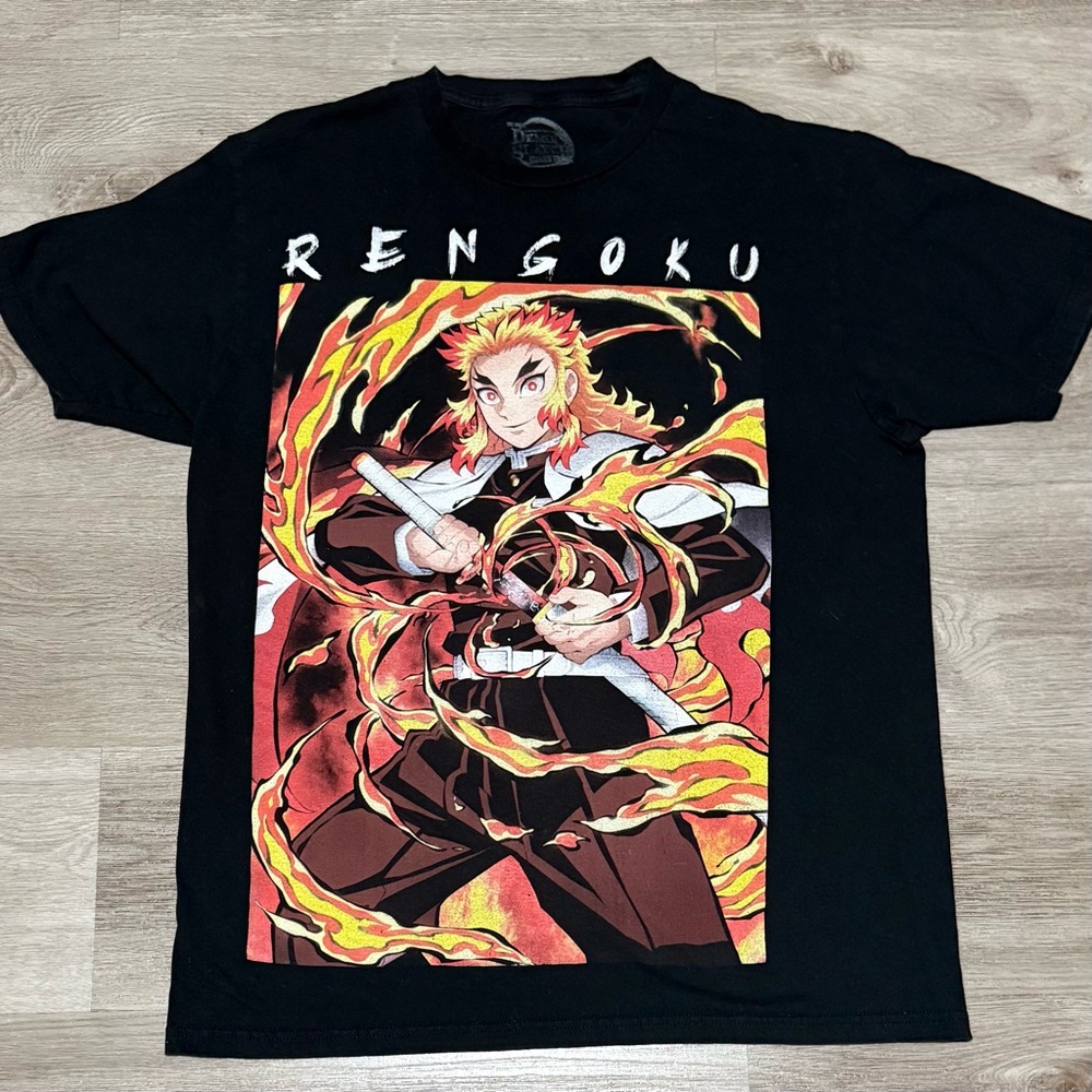 Demon Slayer  Rengoku Kyojuro Tanjiro Graphic Tee T-Shirt Black Men’s Size L